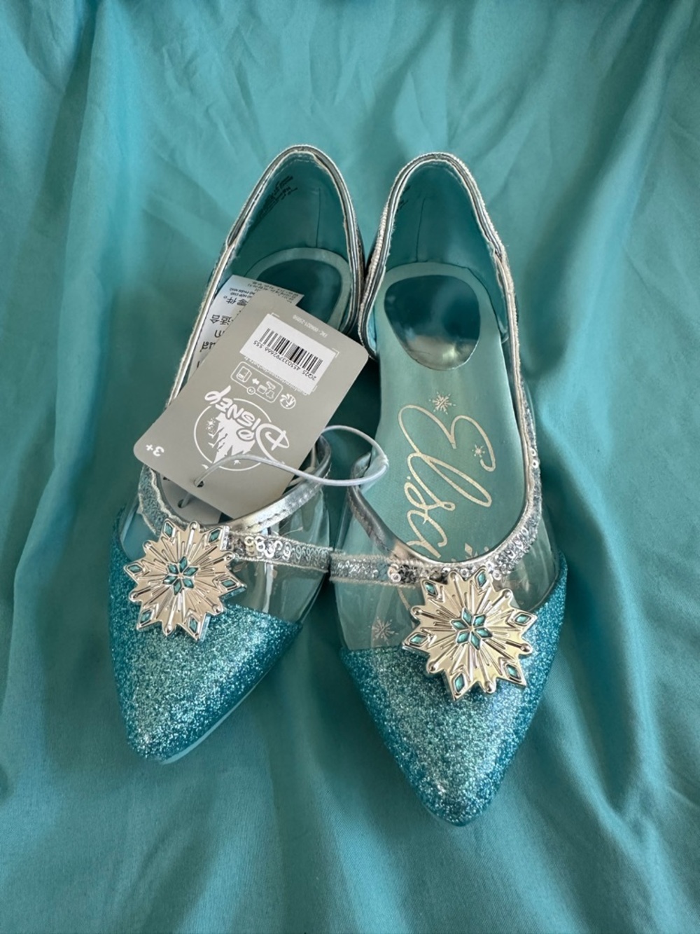 Disney Elsa Teal Glitter Pointed Flats with Silver Snowflake Accent
